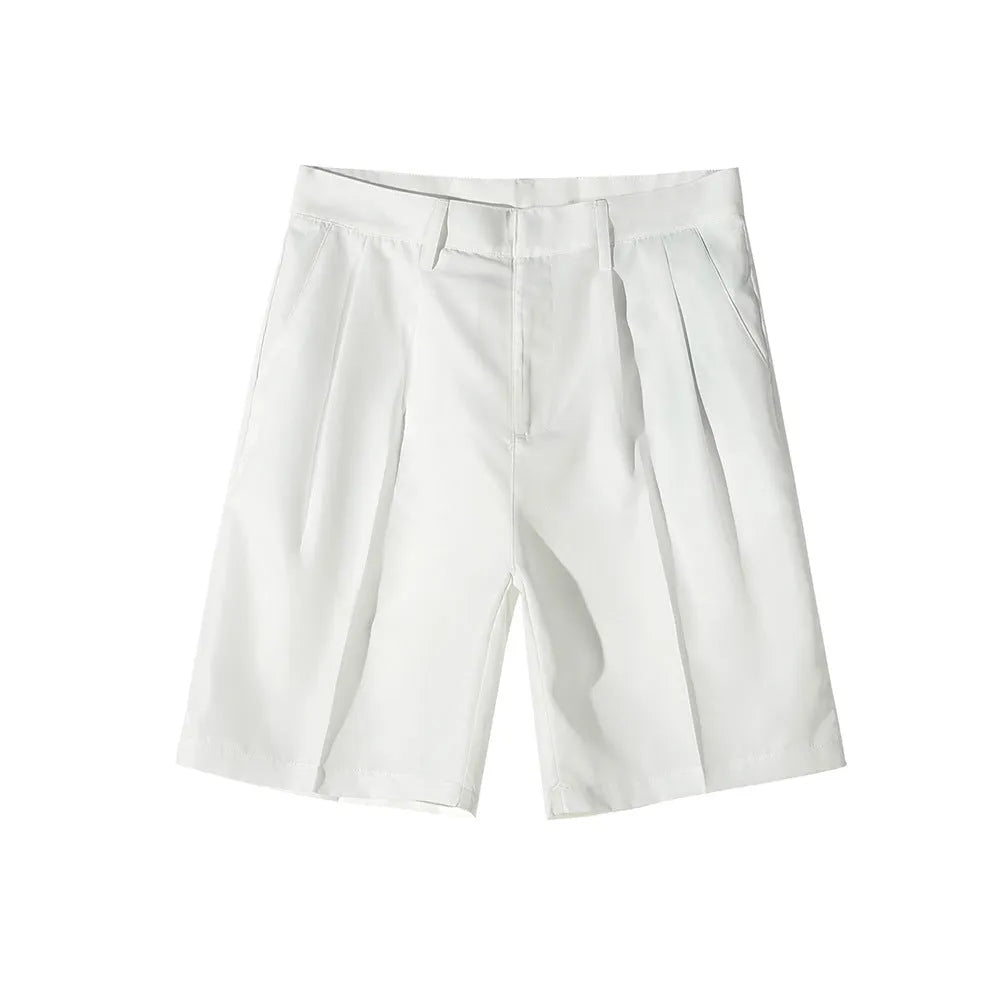 Men's straight-leg casual shorts in khaki, shown laid flat.