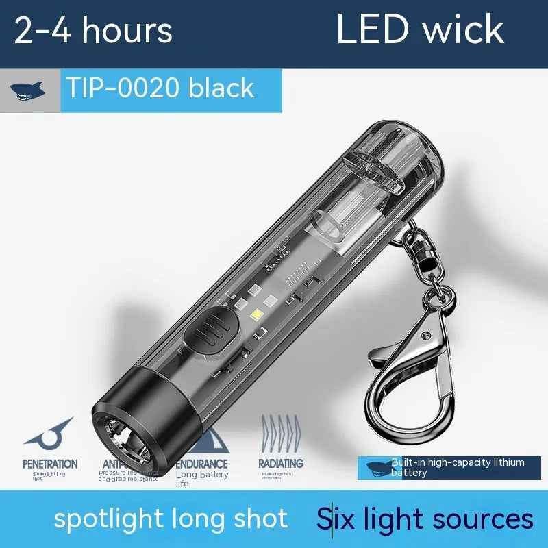 Black plastic USB rechargeable outdoor flashlight with charging cable
