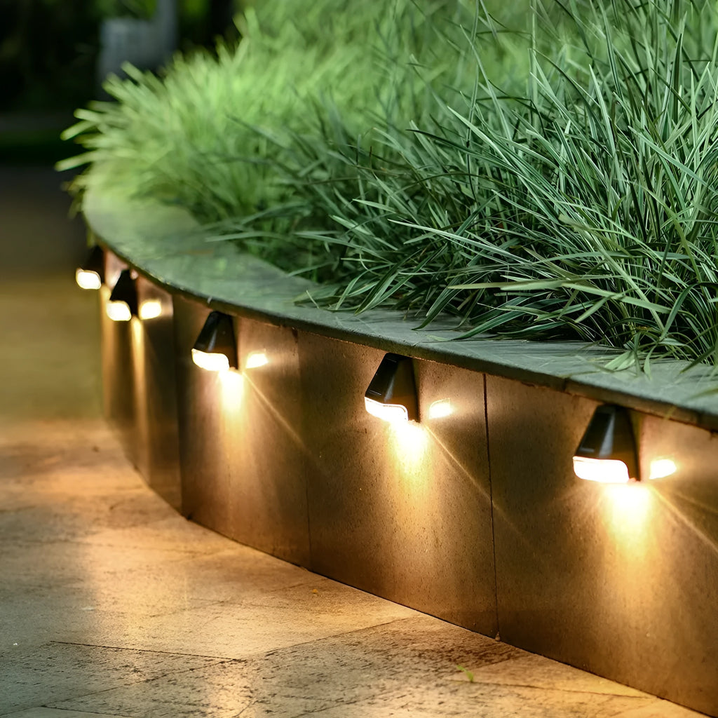 Solar outdoor rainproof LED wall lamp with compact deck-light shape for garden stairs and fence decoration