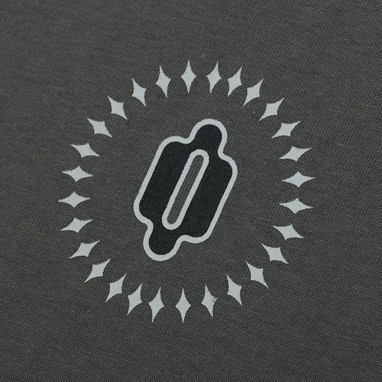 Men's grey cotton sweatshirt with drop shoulders and a white letter print on the chest.