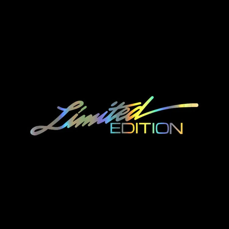 Reflective plastic bumper sticker for cars, showing black, white, and colourful design options.