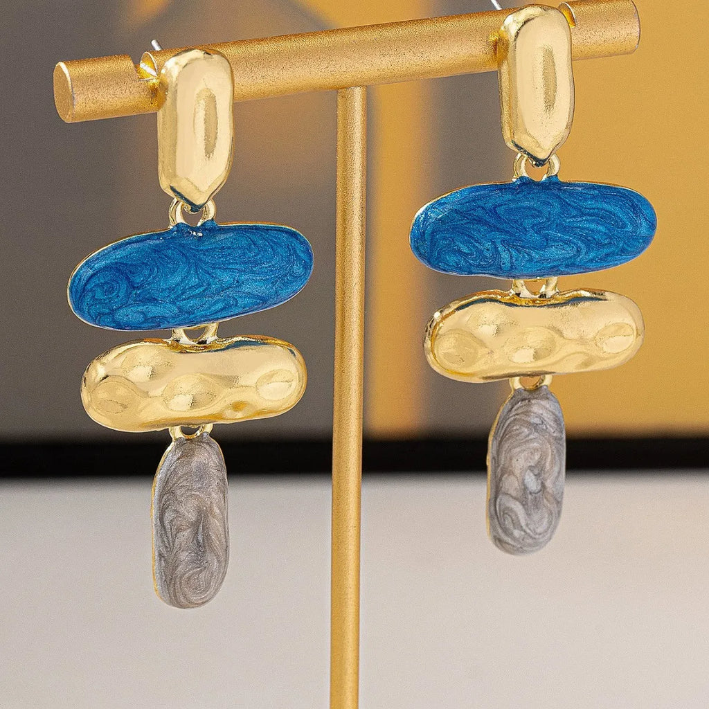 Geometric zinc alloy stud earrings with electroplated finish in multiple colours