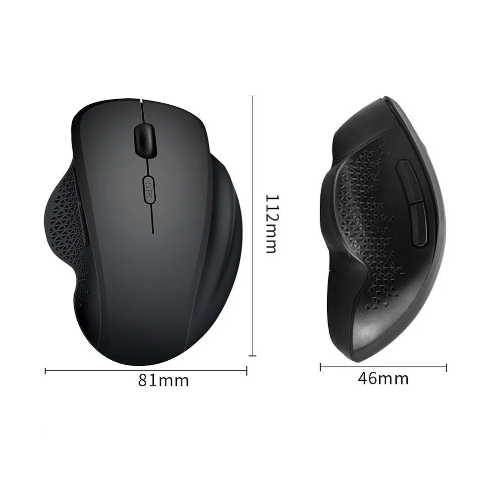 Grey and black self-charging wireless laptop mouse with USB cable on white background