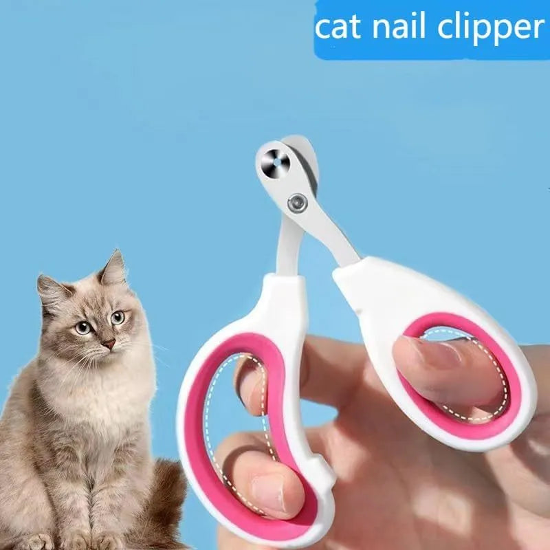 Blue handled pet nail clippers showing circular cut hole with 2mm fixed aperture and stainless steel blade.