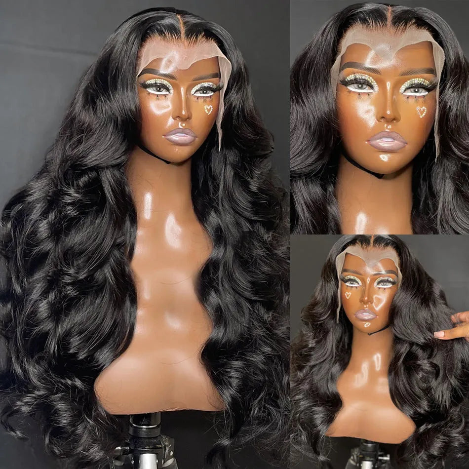 Former lace wig for women, long black curly hair, high temperature silk, 14 to 32 inch length options