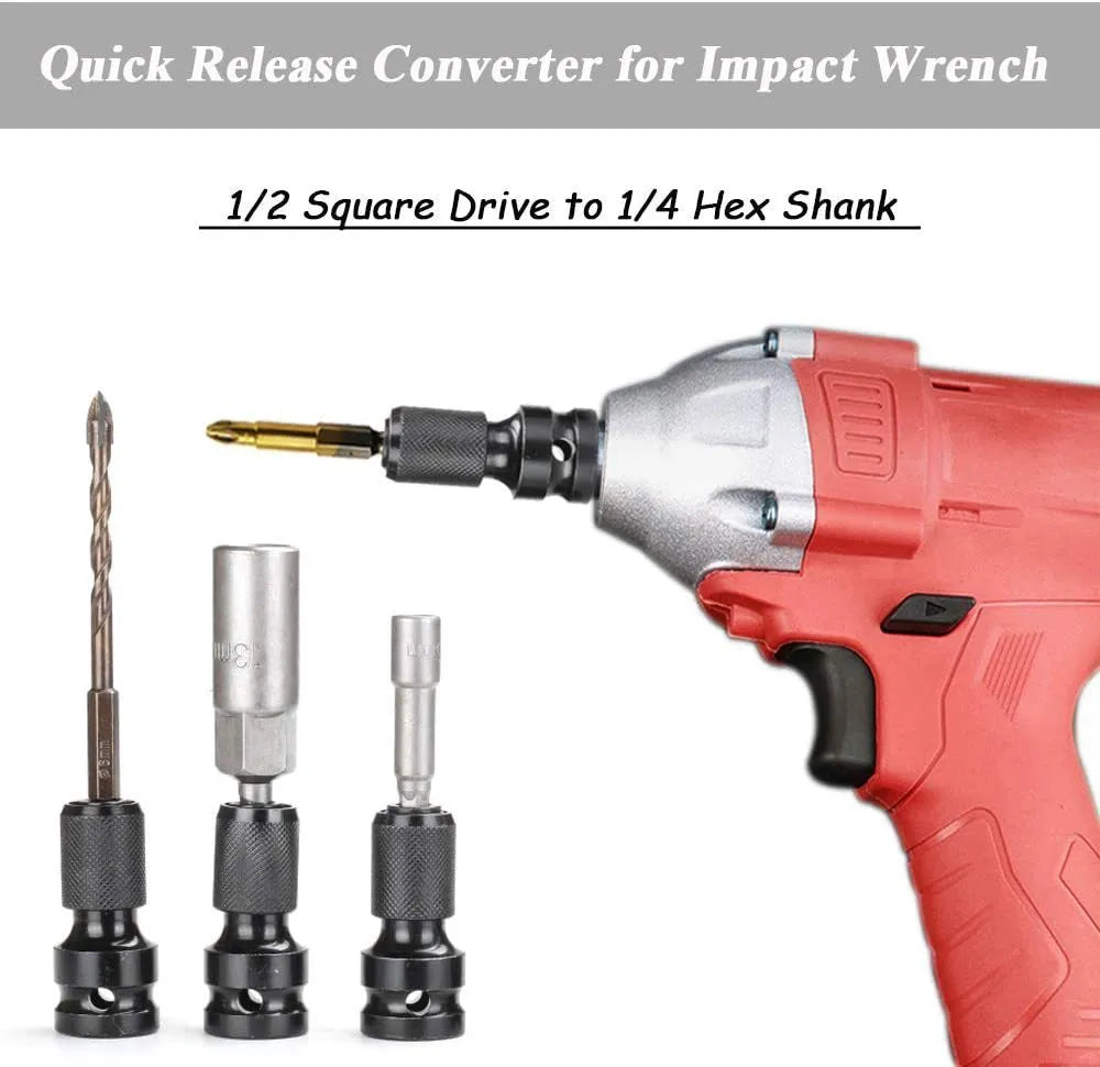 Scaling bit holder electric wrench attachment with telescopic sleeve and hexagonal handle