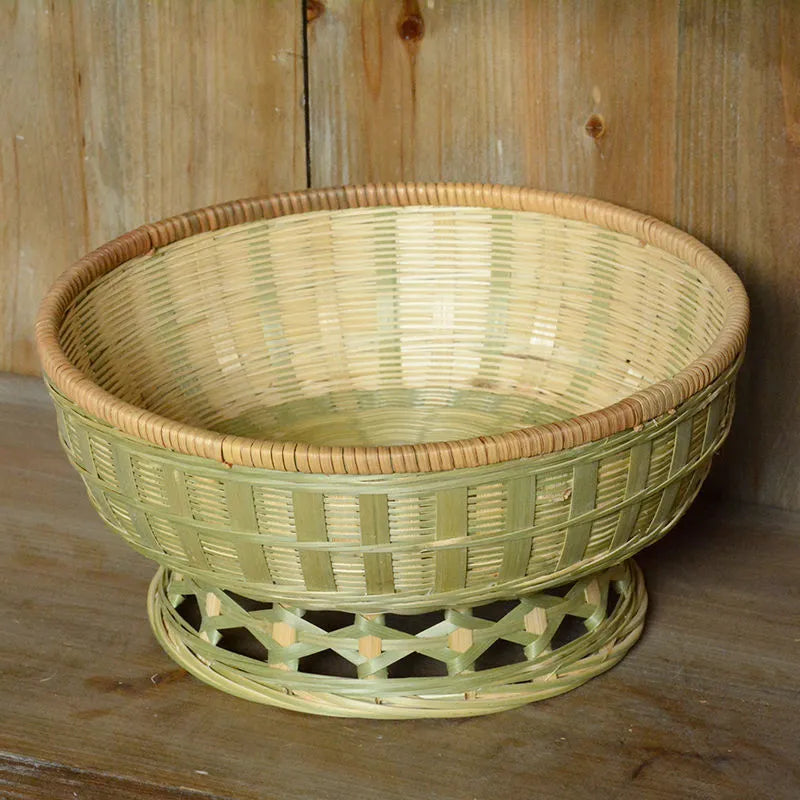 Handmade woven bamboo storage basket in three sizes for household organisation