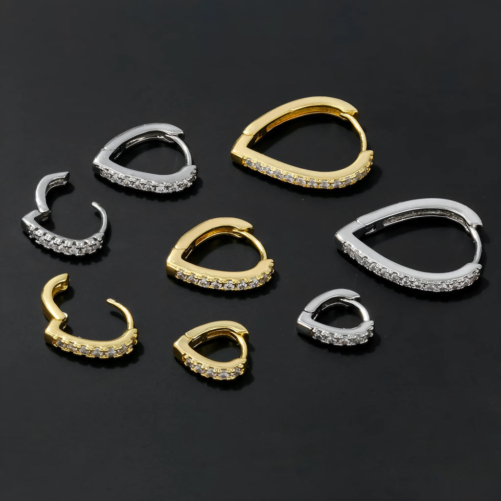 Geometric copper ear clip with love heart design in gold electroplated finish