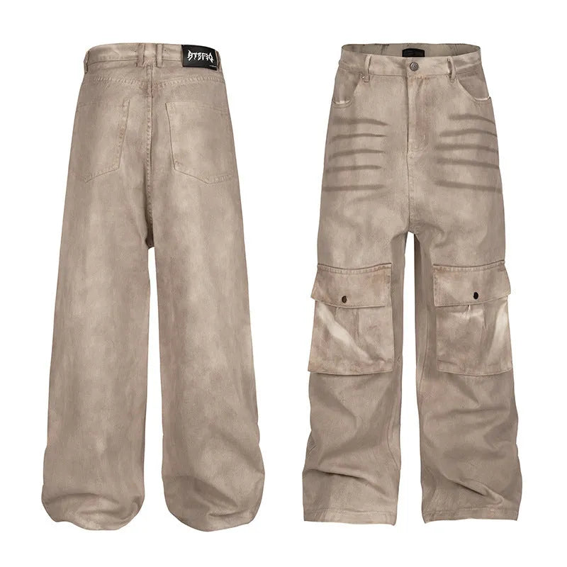 Marble dark straight loose A-line casual trousers in pure cotton denim for teenager leisure wear