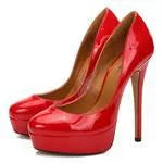 Plus size women's low-cut high heel pumps with PU upper round toe in black and red sizes 43-48
