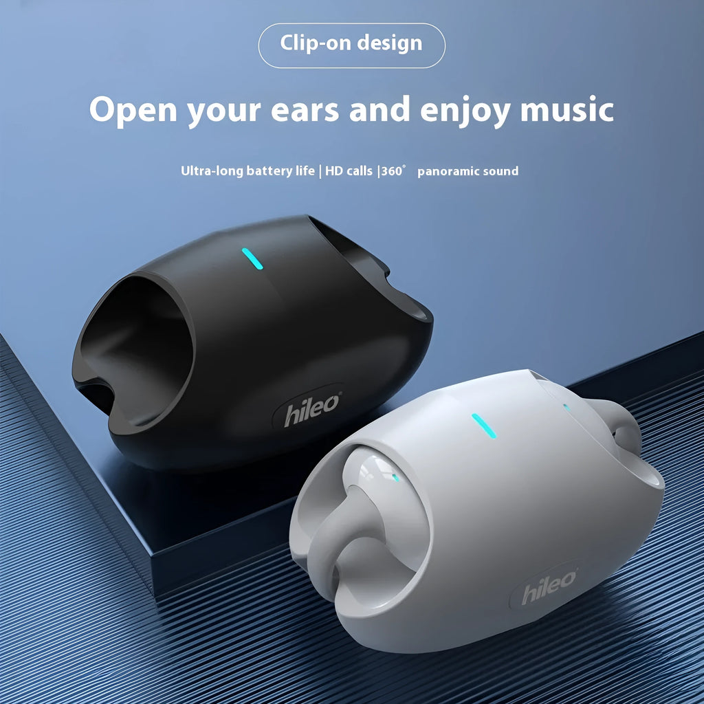 Clip-on true wireless Bluetooth headset sports non in-ear stereo earphone black white colour