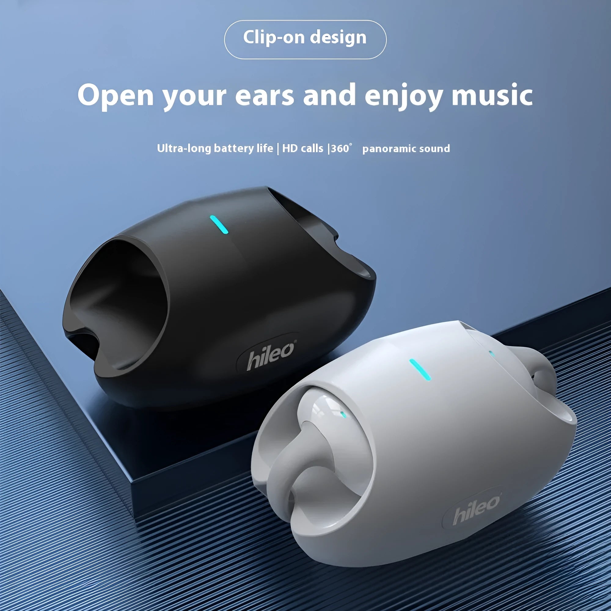 Clip-on true wireless Bluetooth headset sports non in-ear stereo earphone black white colour