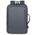 Black waterproof Oxford cloth business backpack with curved shoulder straps and derm leather detailing