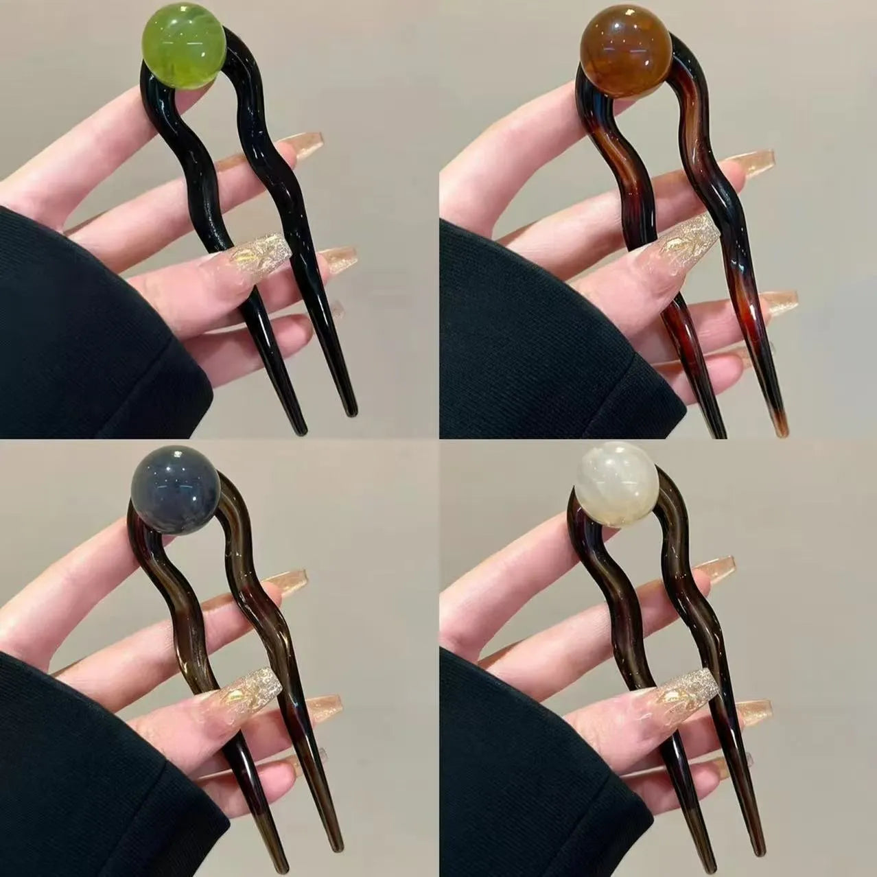 Simple retro-style U-shaped hair barrette made of acrylic in a beige colour.