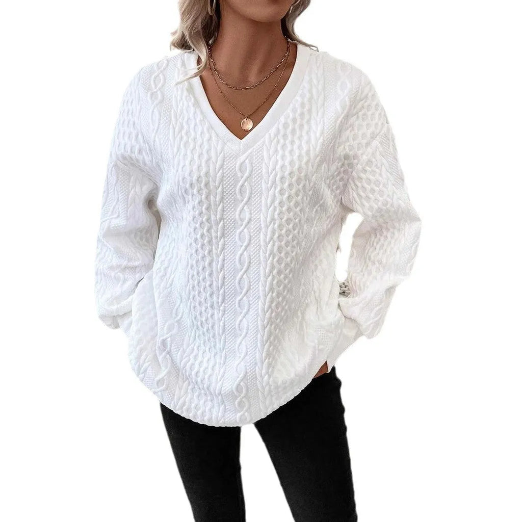 Milky white loose fit long sleeve T-shirt with 3D pattern in Japanese Korean style