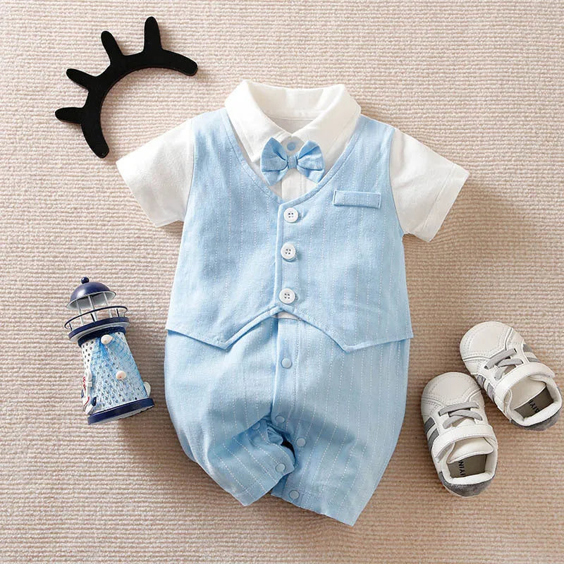 Baby boy gentleman jumpsuit in wine red with long sleeves and single-breasted closure