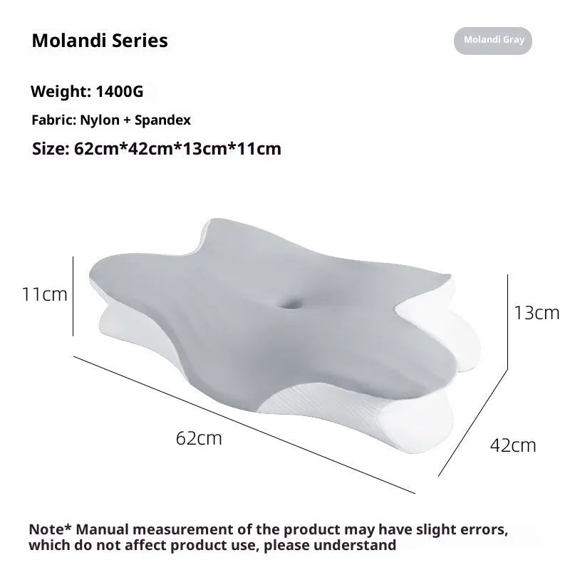 Slow rebound memory foam butterfly pillow in volcanic ash colour with dimpled cover, 62x42x11x13cm