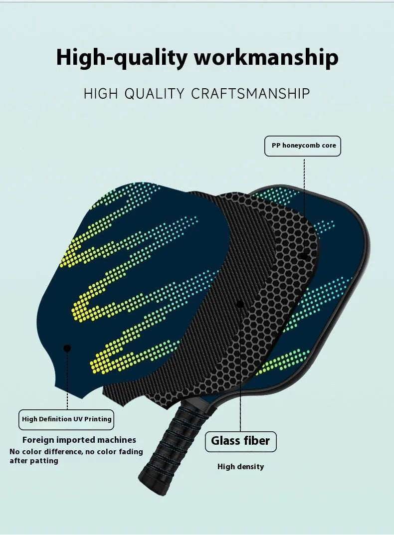 A high-density fibreglass outdoor table tennis racket with a classic paddle shape on a plain background.