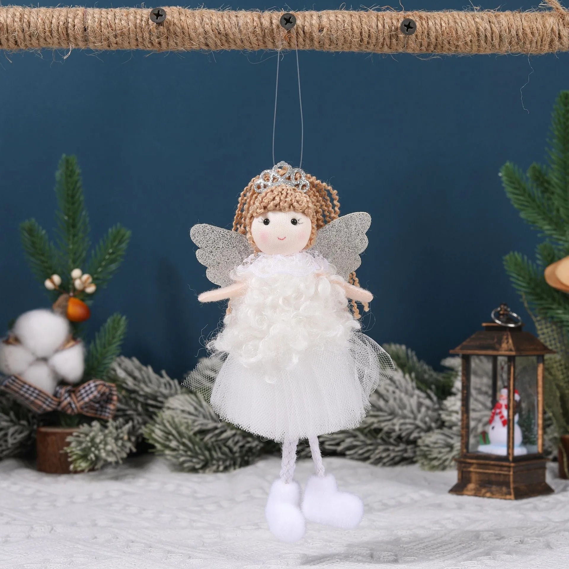 Christmas angel girl fabric hair pendant for a high ponytail in cartoon style.