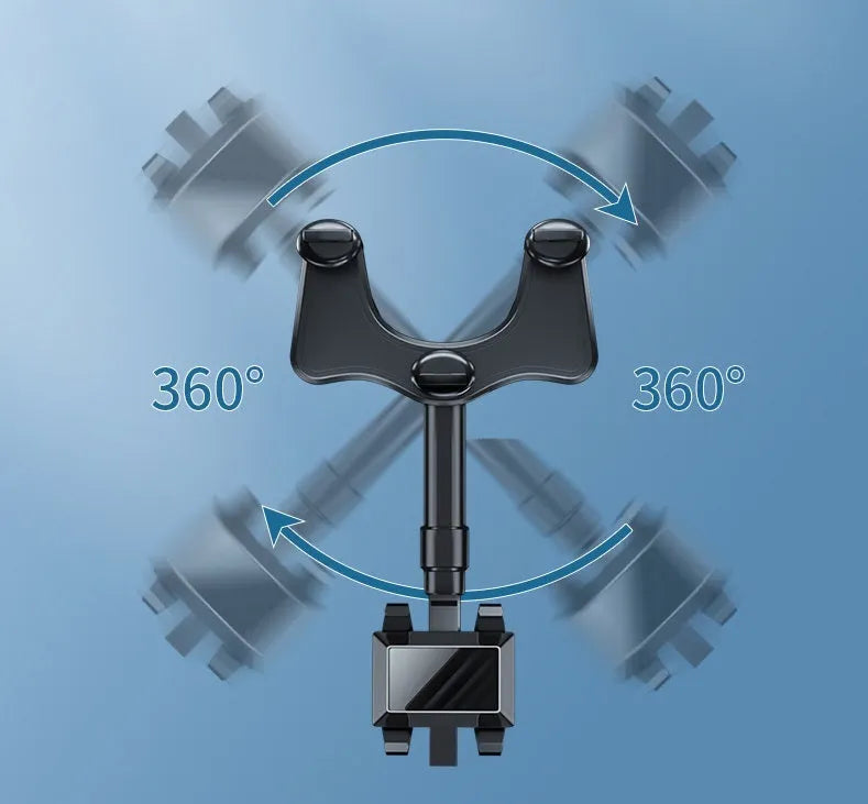 Vehicle rearview mirror navigation bracket with 360-degree rotation and adjustable clip in five colour variants