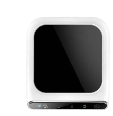 Black USB cup warmer with tempered glass heating plate and temperature controls
