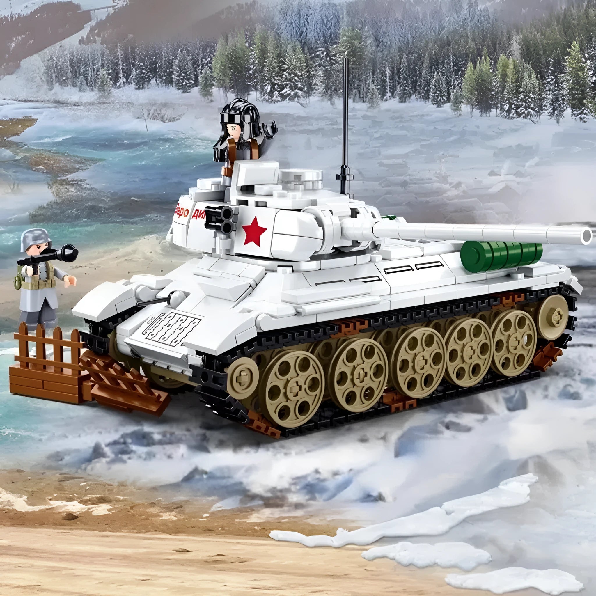 World War II tank military puzzle building block toy in plastic and rubber, Little Luban series colour variant, youth age 7-14