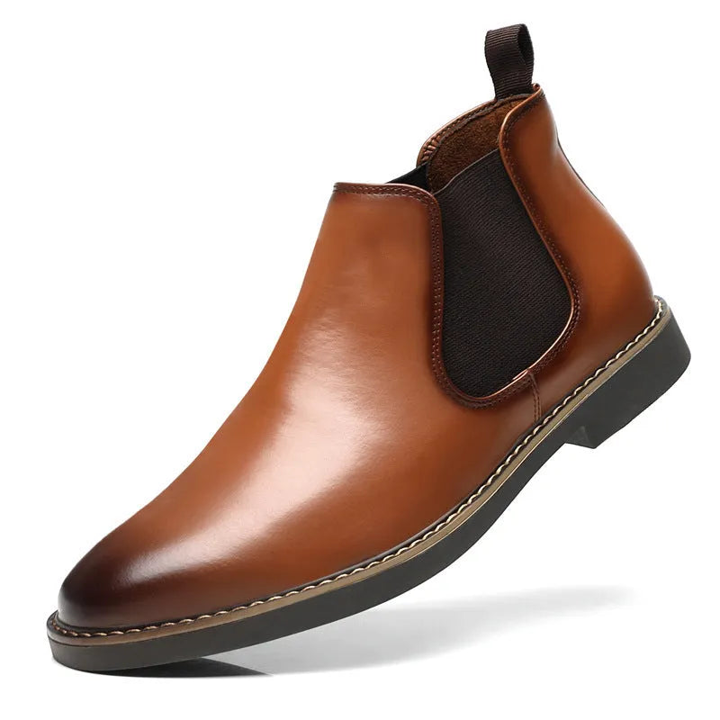 Men's black mid-calf boots with a square heel and artificial PU leather upper.