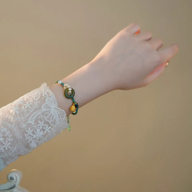Hand-woven wire watch band with Pearl Peace Buckle retro colour for women's watches
