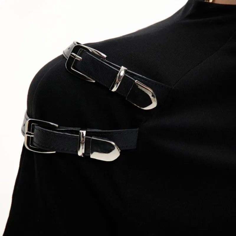Men's cotton short sleeve t-shirt with metal belt detail in slim fit black or white options
