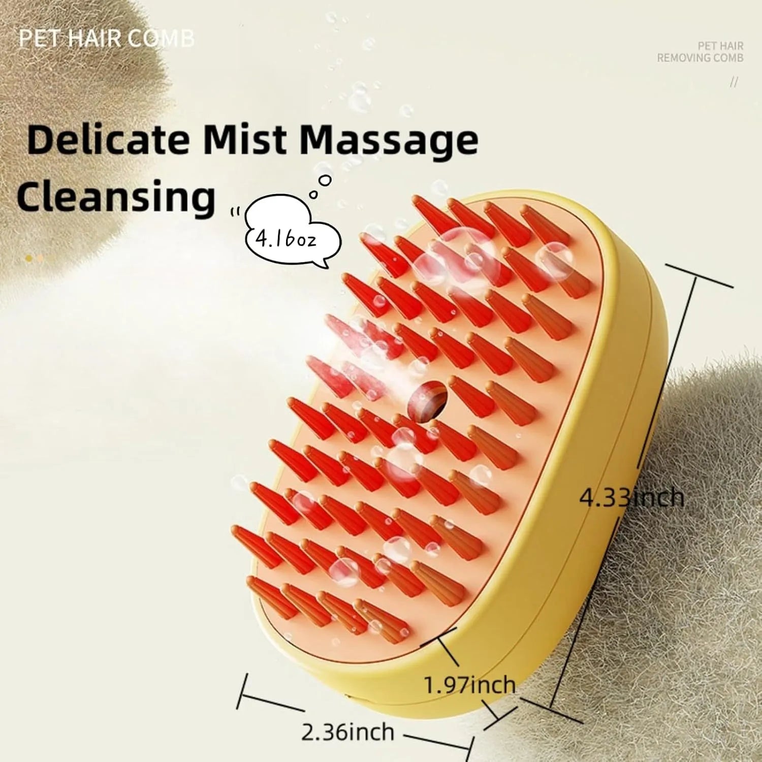 White rechargeable pet steam grooming brush for dogs and cats with rubber comb teeth
