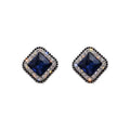 Blue square diamond inlay earrings for women, geometric zinc alloy design, sweet and cool style