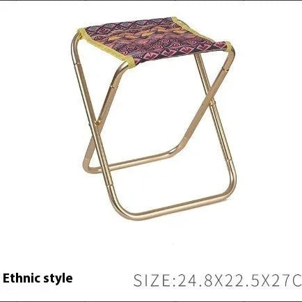 Black ethnic style aluminium alloy portable folding stool for camping and fishing.