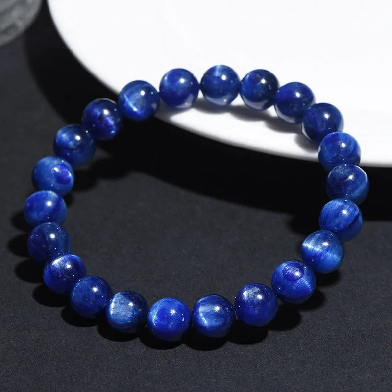 Natural blue crystal bracelet with Ruyi motif and polished geometric beads