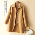 Women's double-faced wool coat with doll collar and pearl buckle in medium length