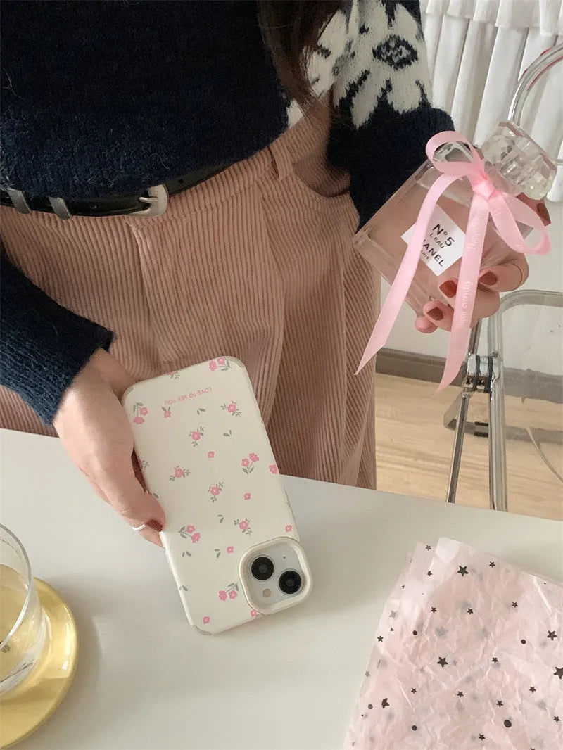 Veneer Pink small floral silicone phone case with embossed pattern for iPhone 13 Pro Max