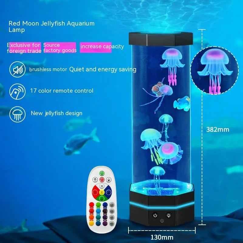 Jellyfish lava lamp 15 inch with 17 colour remote control and USB plug-in, shown in black or silver.
