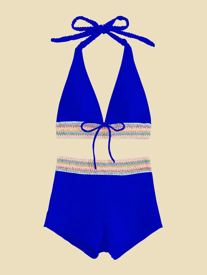 Women's high waist bikini swimsuit in multiple colours with striped and solid patterns