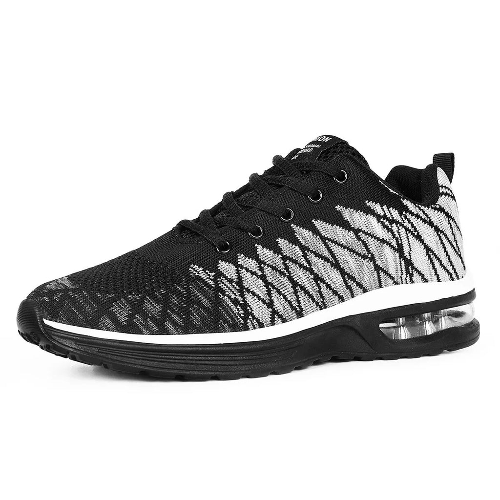 Casual Flyknit running shoes in a colour option, showing mesh upper and round toe design.