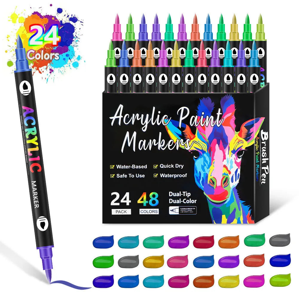 Set of double-headed acrylic marker pens showing two colour tips per pen with washable opaque ink