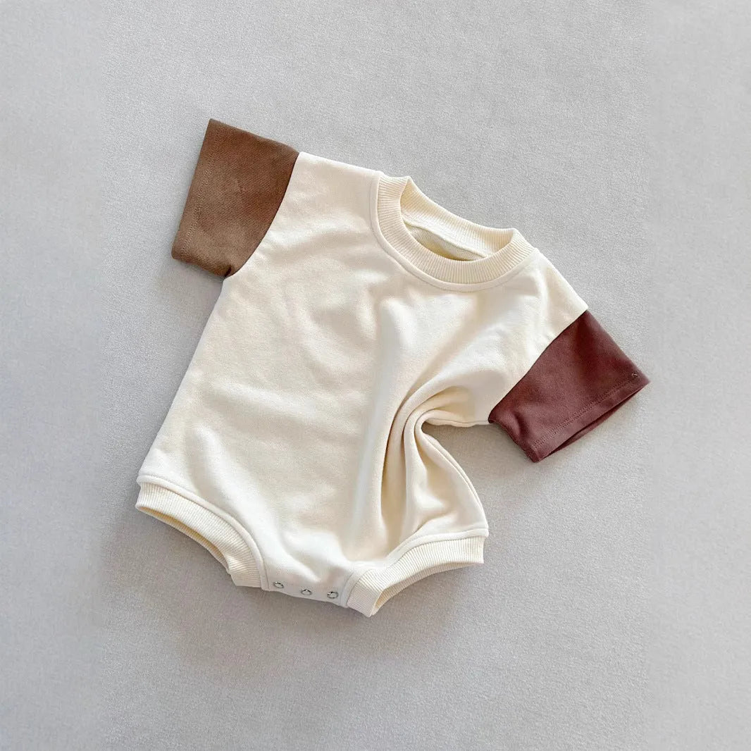 Baby contrast colour short sleeve triangle romper in cotton for 59-90cm height