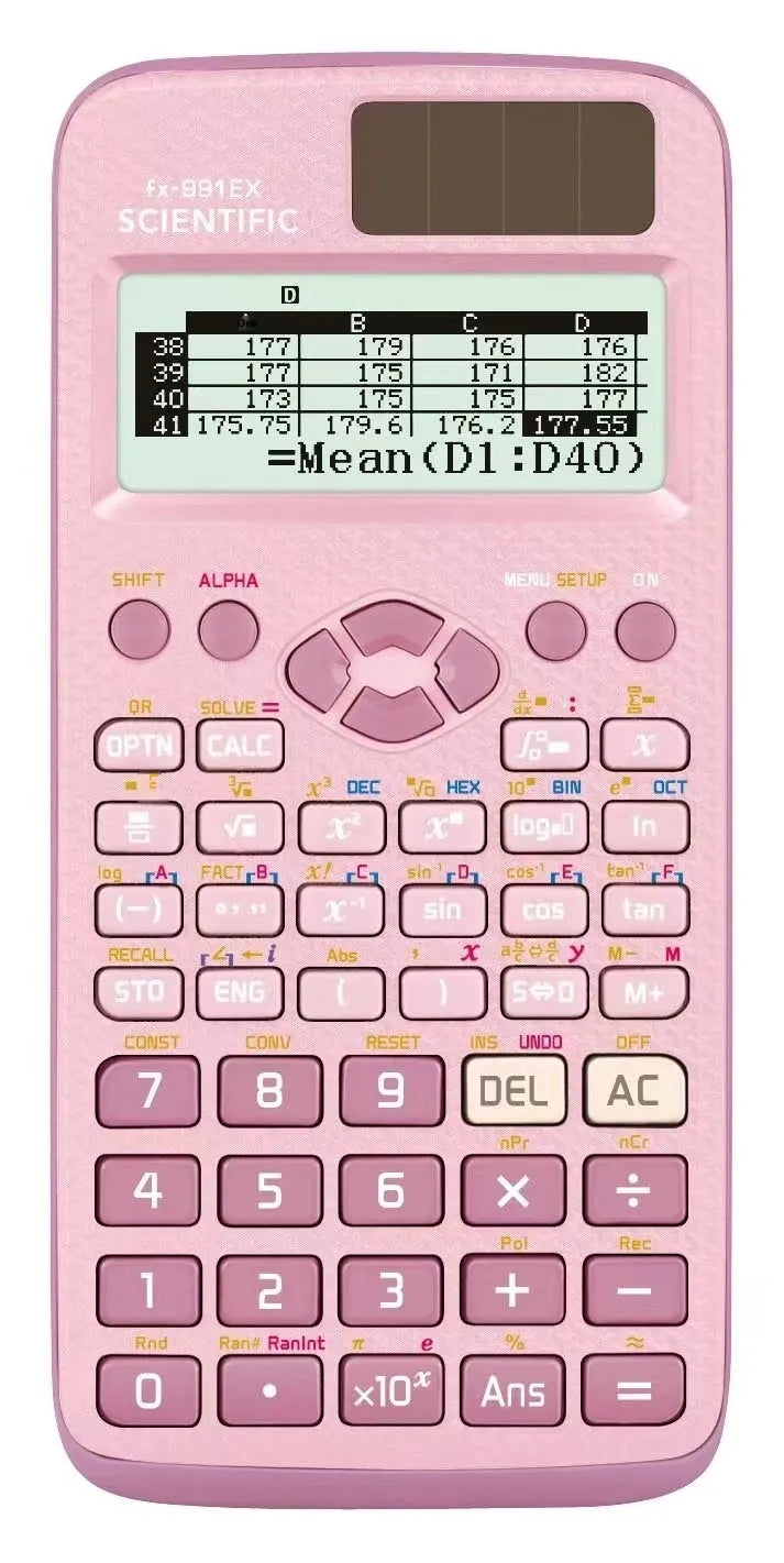 Casio fx-991EX scientific calculator with multi-line display showing mathematical expressions