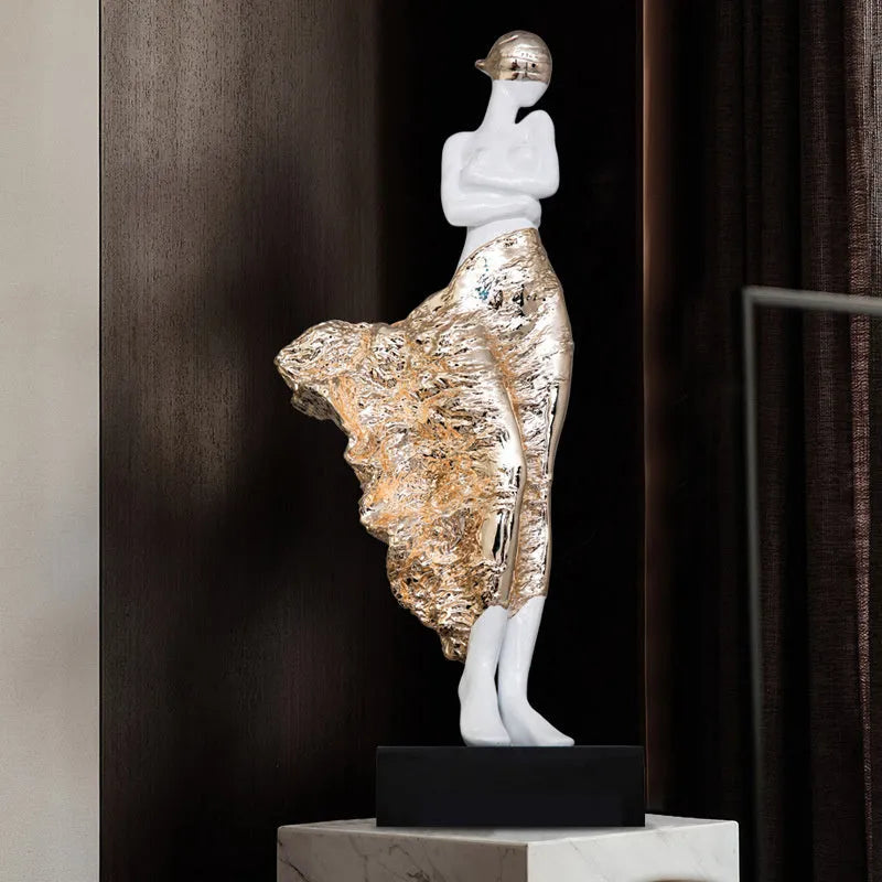 48cm tall resin sculptured ornament in rose gold metallic finish with modern abstract character design