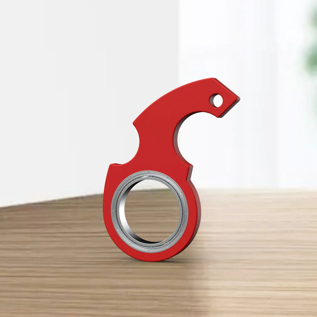 Creative fidget spinner keychain in black with plastic and zinc alloy construction, featuring a bottle opener