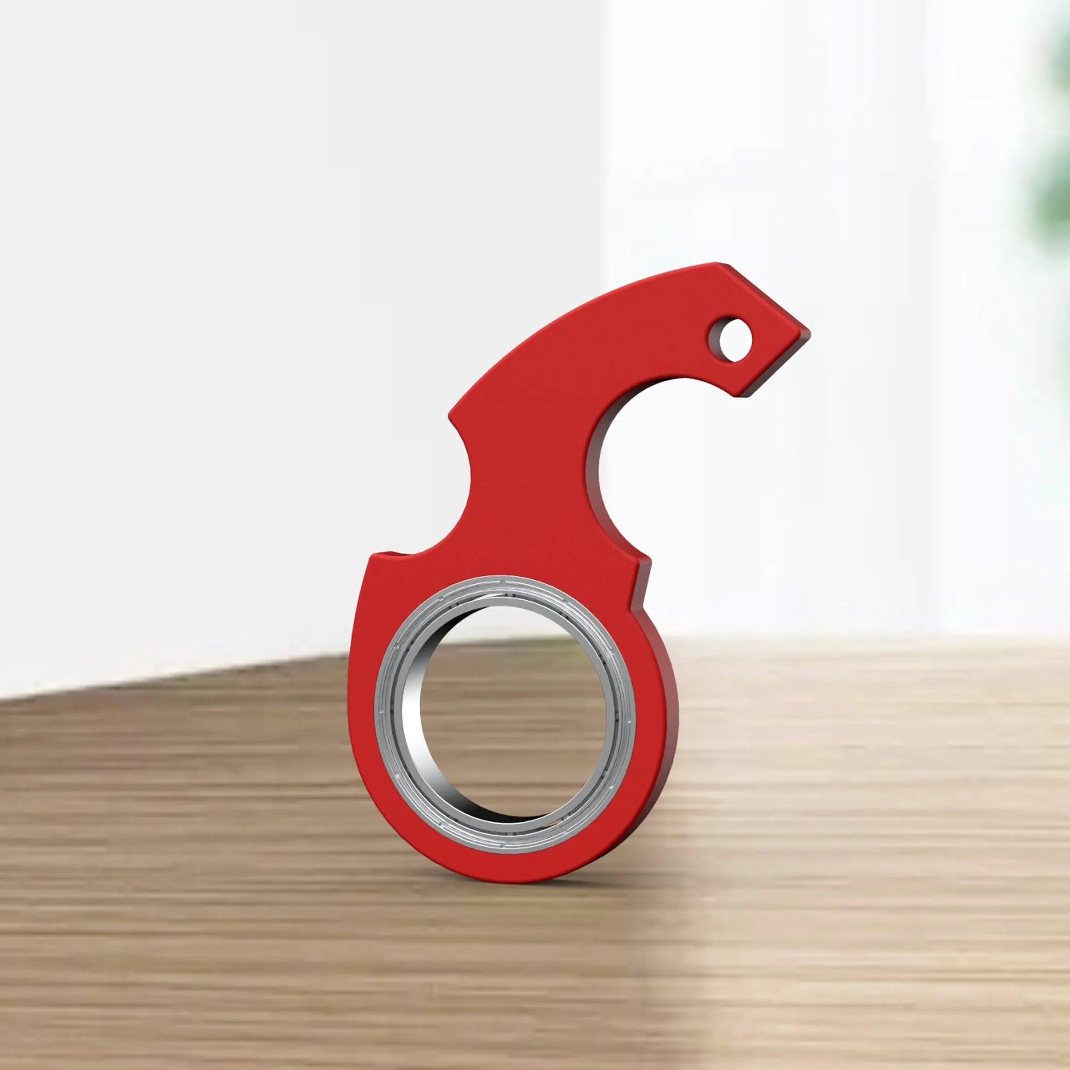 Creative fidget spinner keychain in black with plastic and zinc alloy construction, featuring a bottle opener