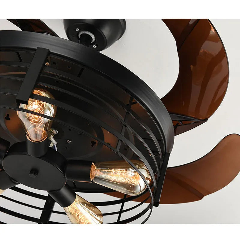 42-inch American retro invisible ceiling fan lamp with acrylic blades and integrated light fixture