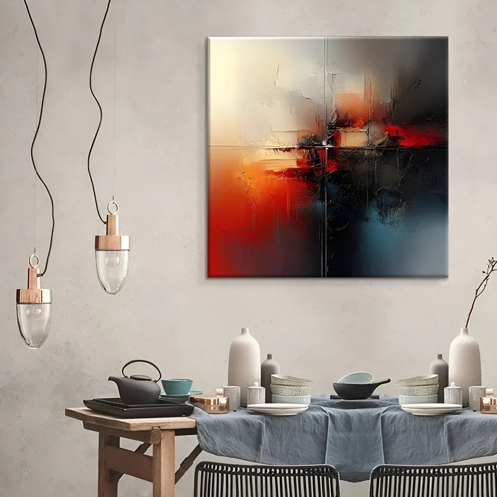 Handmade abstract oil painting on canvas in red tones, frameless rolled wall art for home decor