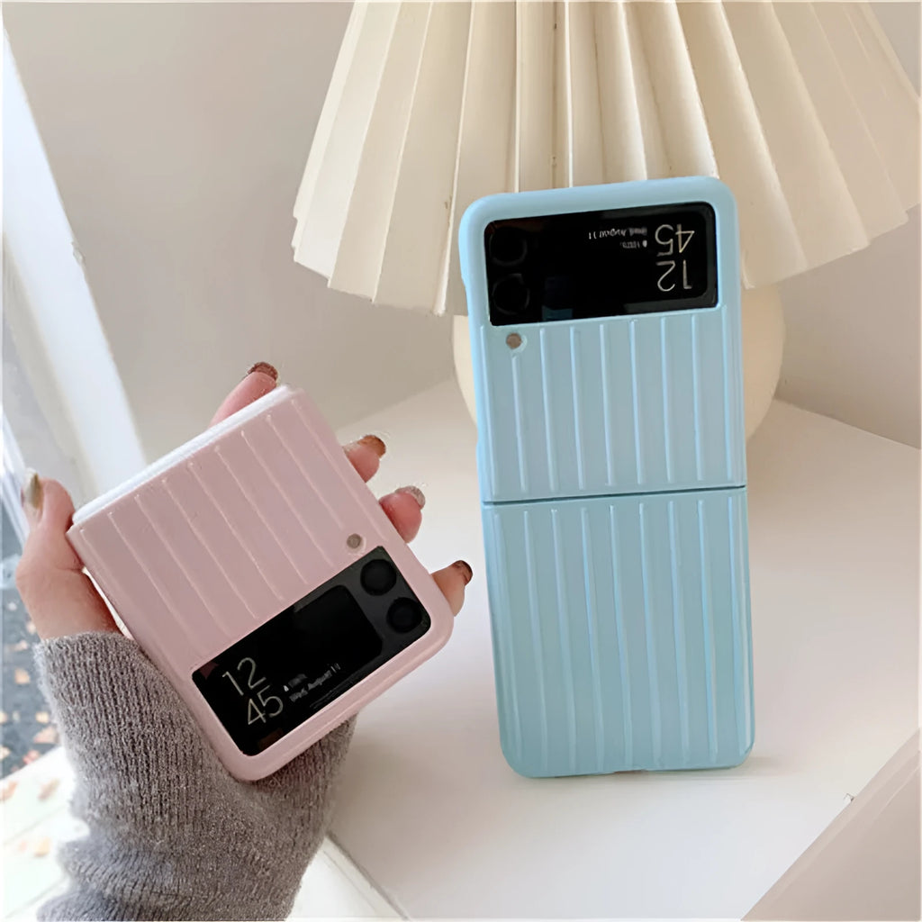 Samsung Z Flip3 ultra-thin flip phone case in solid colours: black, red, pink, silver, gold, sky blue, light green.