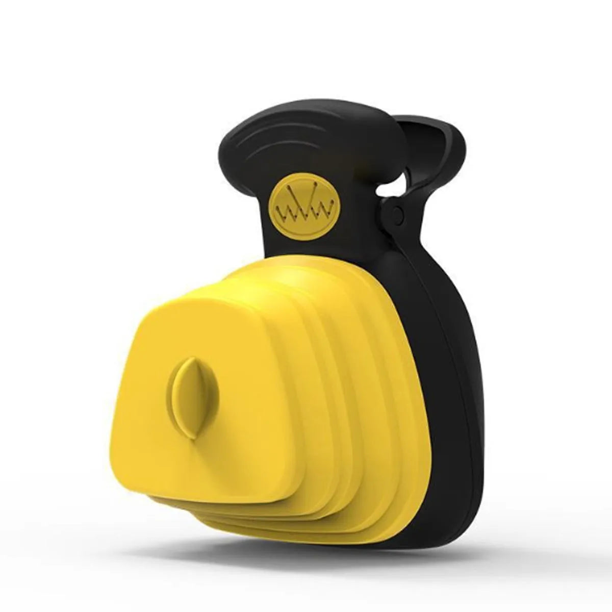 Blue portable pooper scooper with clip and bag dispenser for dog waste cleanup.