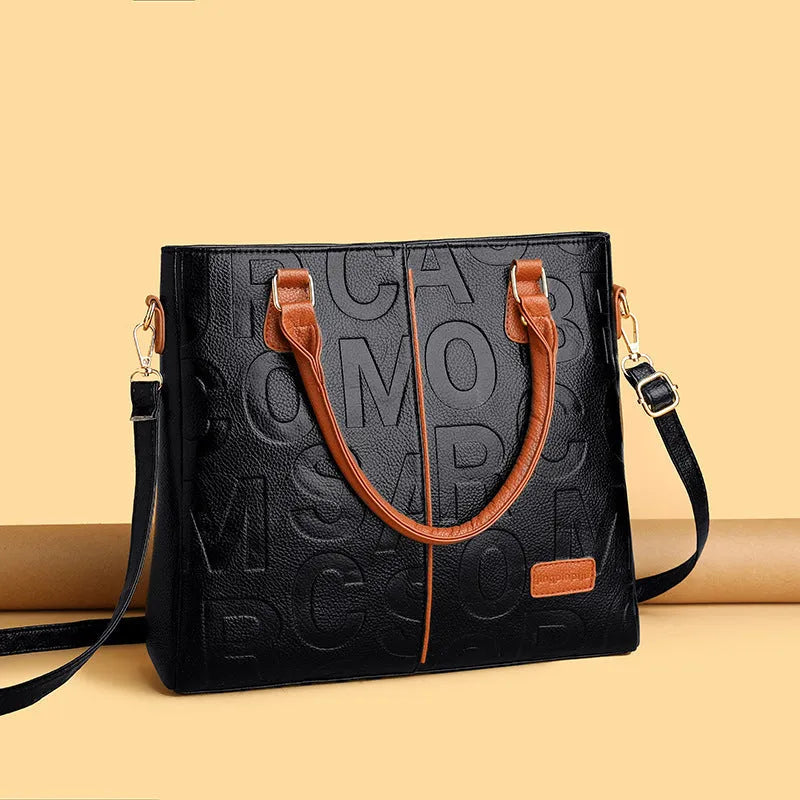 Women's large capacity PU shoulder bag in yellow with soft surface finish