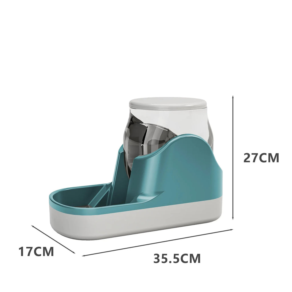 Automatic pet feeder and water fountain unit in blue for cats and small dogs with large capacity